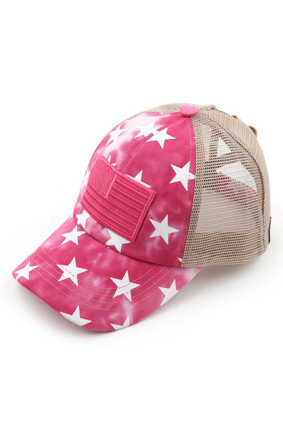 C.C TIE DIE STAR American Flag CRISS-CROSS PONYCAP