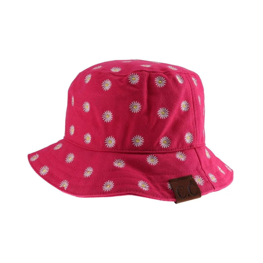 C.C Daisy Embroidered Cotton Canvas Bucket Hat