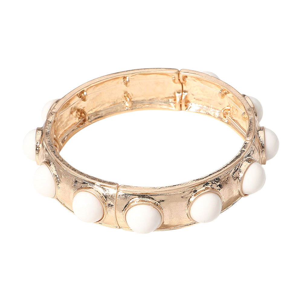 Bead Embellished Hammered Metal Stretch Bracelet