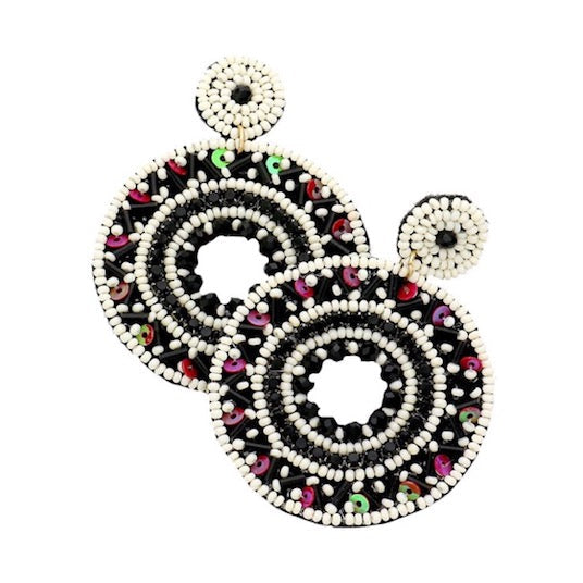 Boho Sequin Multi Beaded Detailed Open Circle Earrings