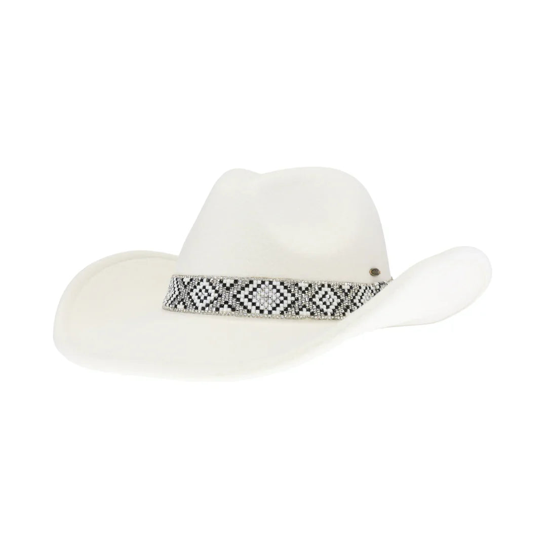 C.C Aztec Beads Trim Vegan Cowboy Hat