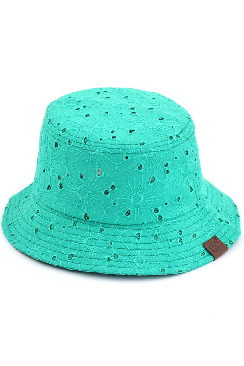 C.C EMBROIDERED FLORAL COTTON EYELET HAT