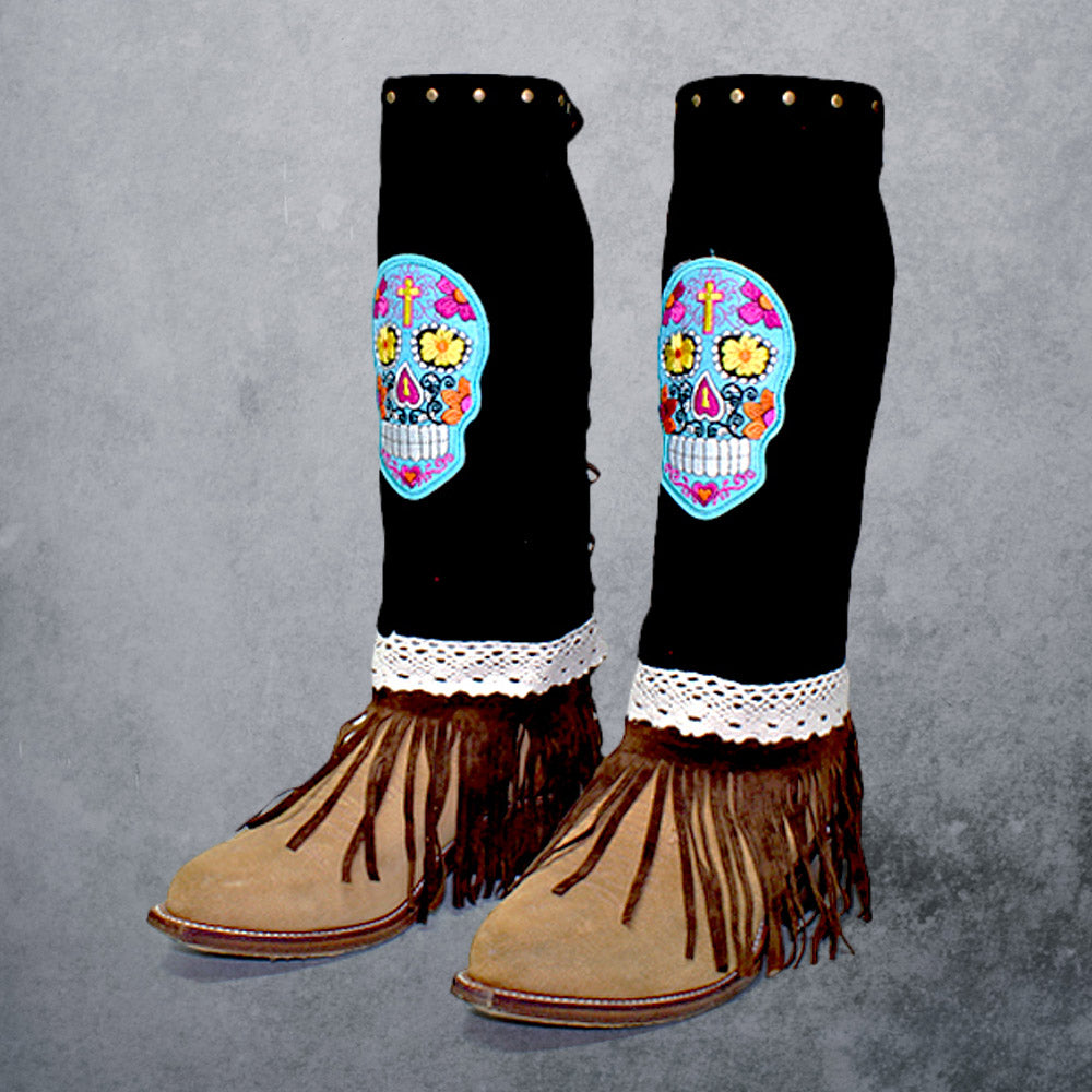 1-Pair Day of the Dead Skull Suede Fringe Boot Toppers