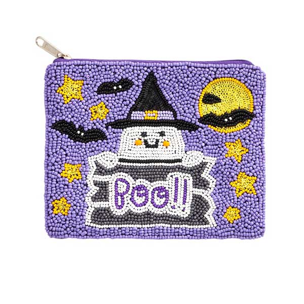 Boo Message Ghost Seed Beaded Halloween Mini Pouch Bag