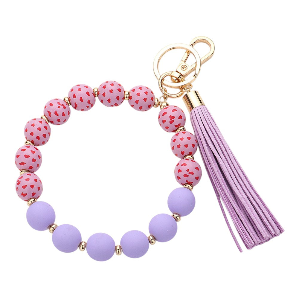 Heart Patterned Beaded Tassel Keychain  Bracelet