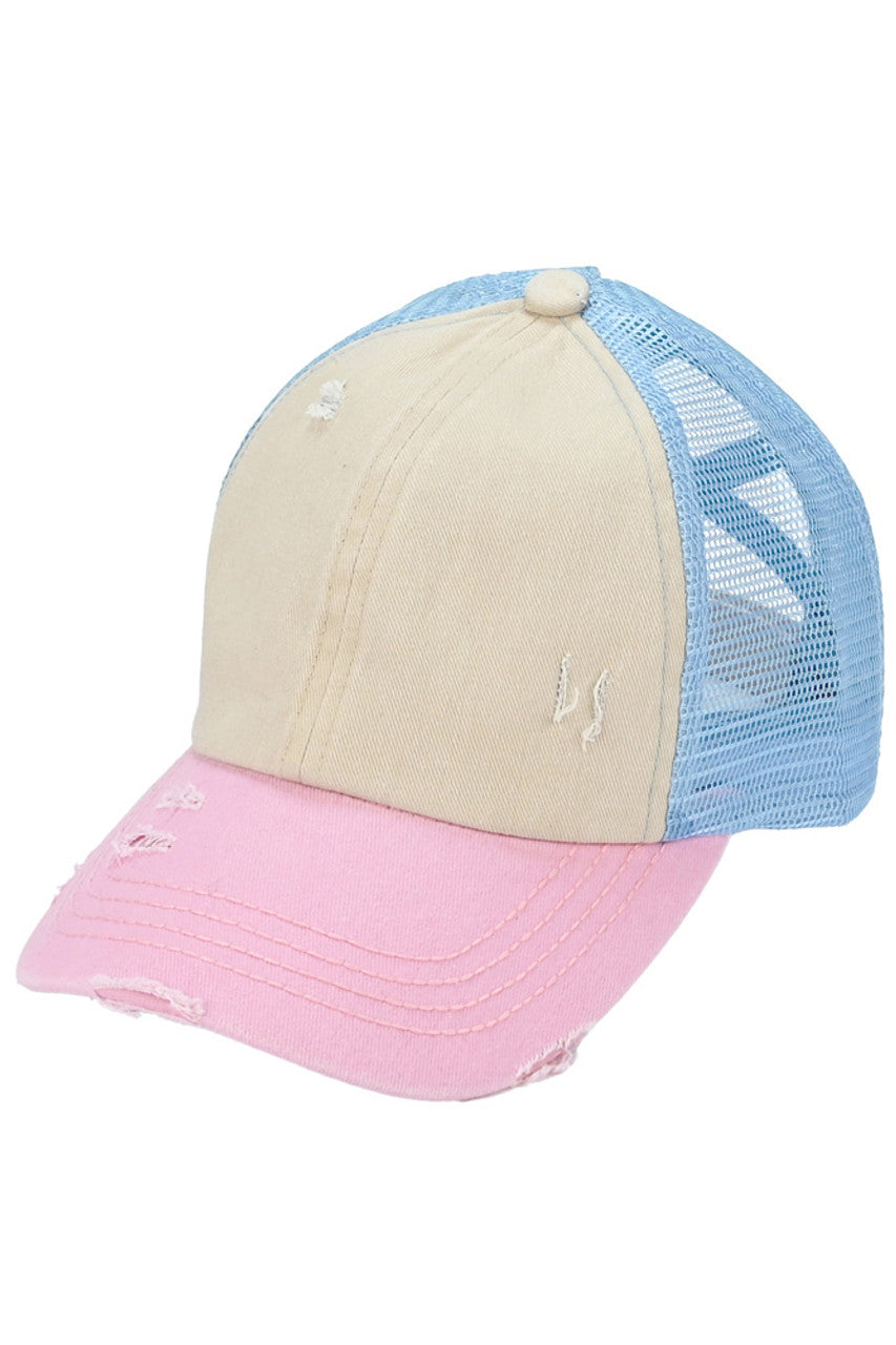 C.C 3 Tone Crossed Mesh Back Trucker Pony Cap