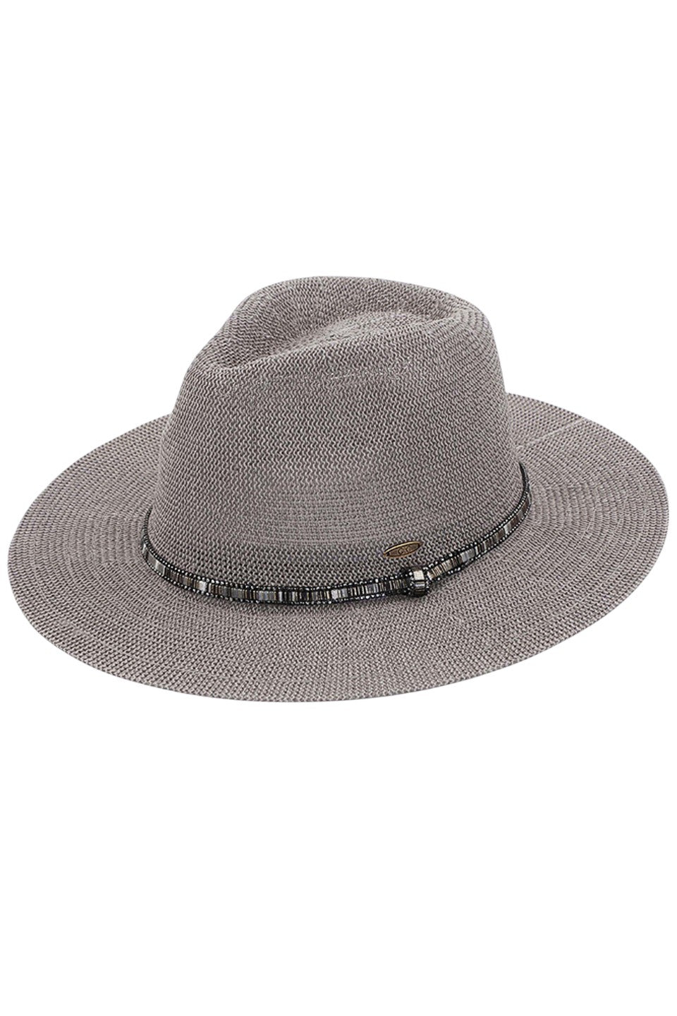 C.C MULTI THREAD RHINESTONE TRIM BAND PANAMA HAT