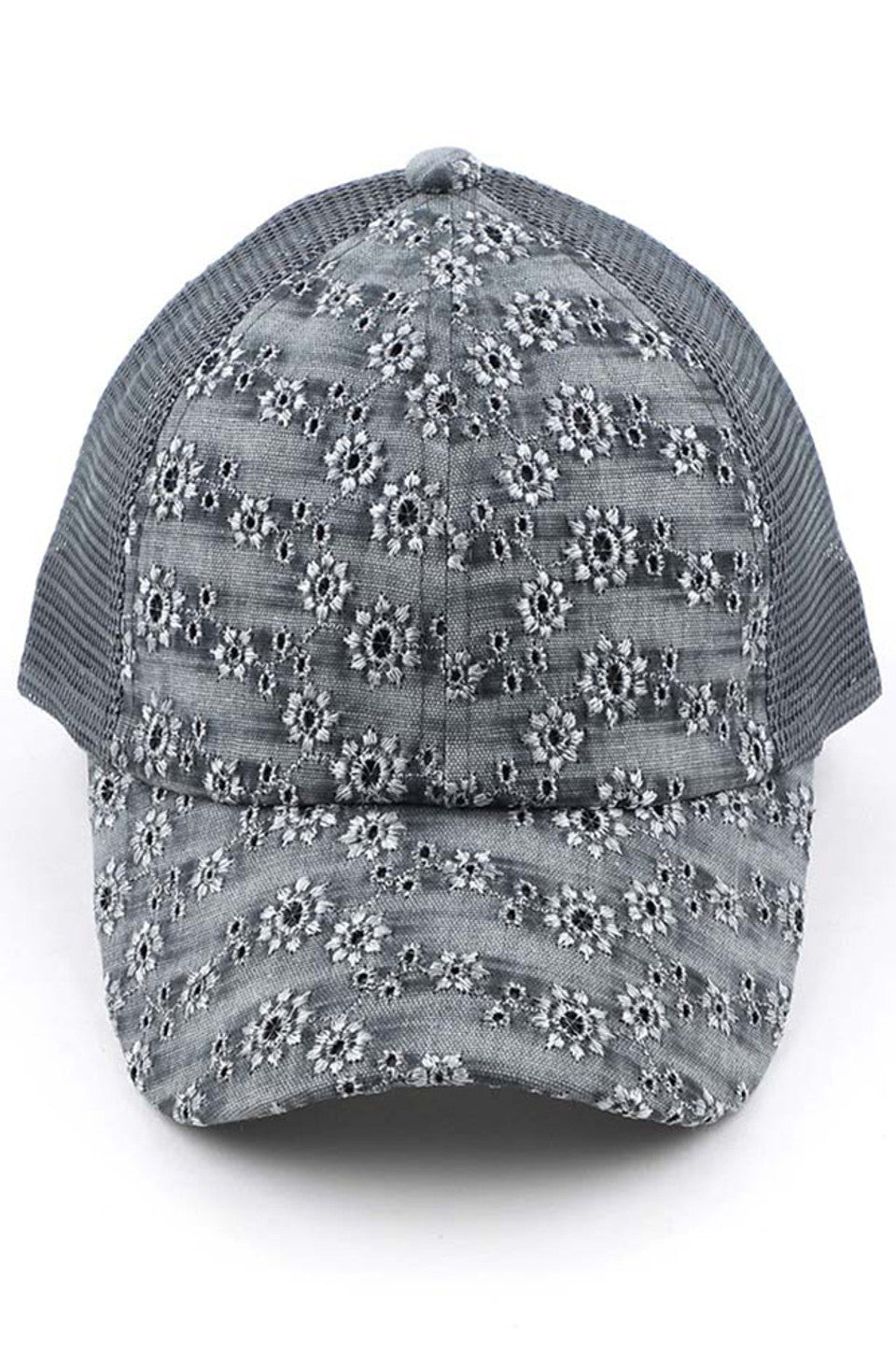C.C FLOWER EMBROIDERY EYELET CRISS CROSS PONYCAP
