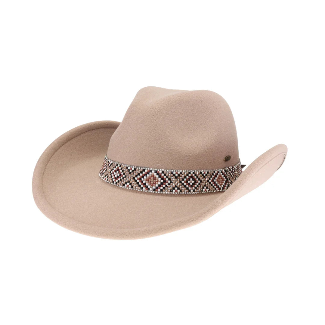C.C Aztec Beads Trim Vegan Cowboy Hat