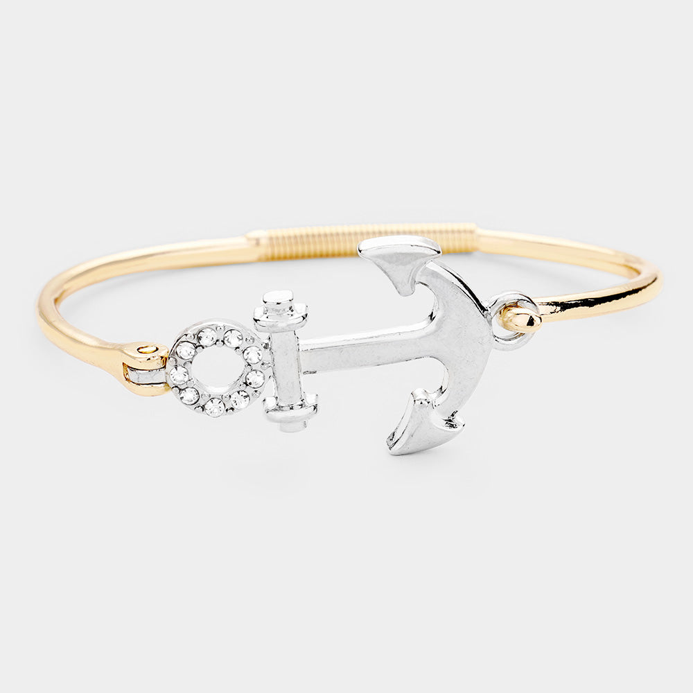 Anchor Rhinestone Metal Hook Bracelet