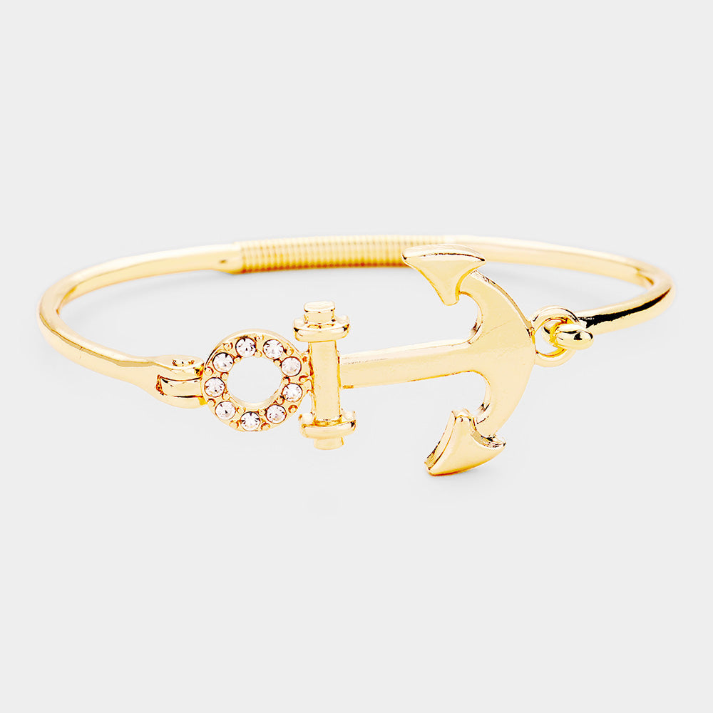 Anchor Rhinestone Metal Hook Bracelet