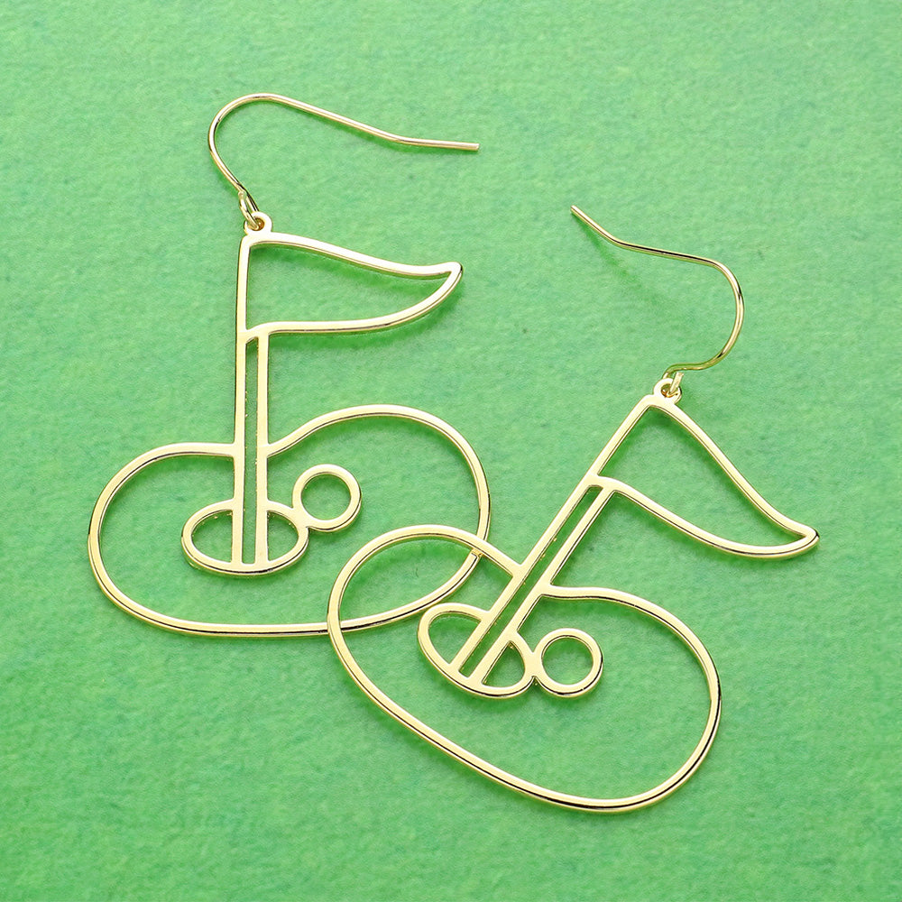 Brass Metal Wire Gold Hole in One Dangle Earrings