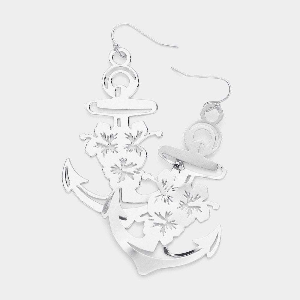 Brass Metal Cut Out Anchor Dangle Earrings