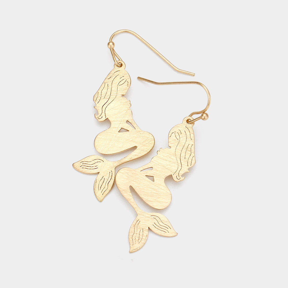 Brass Metal Mermaid Dangle Earrings