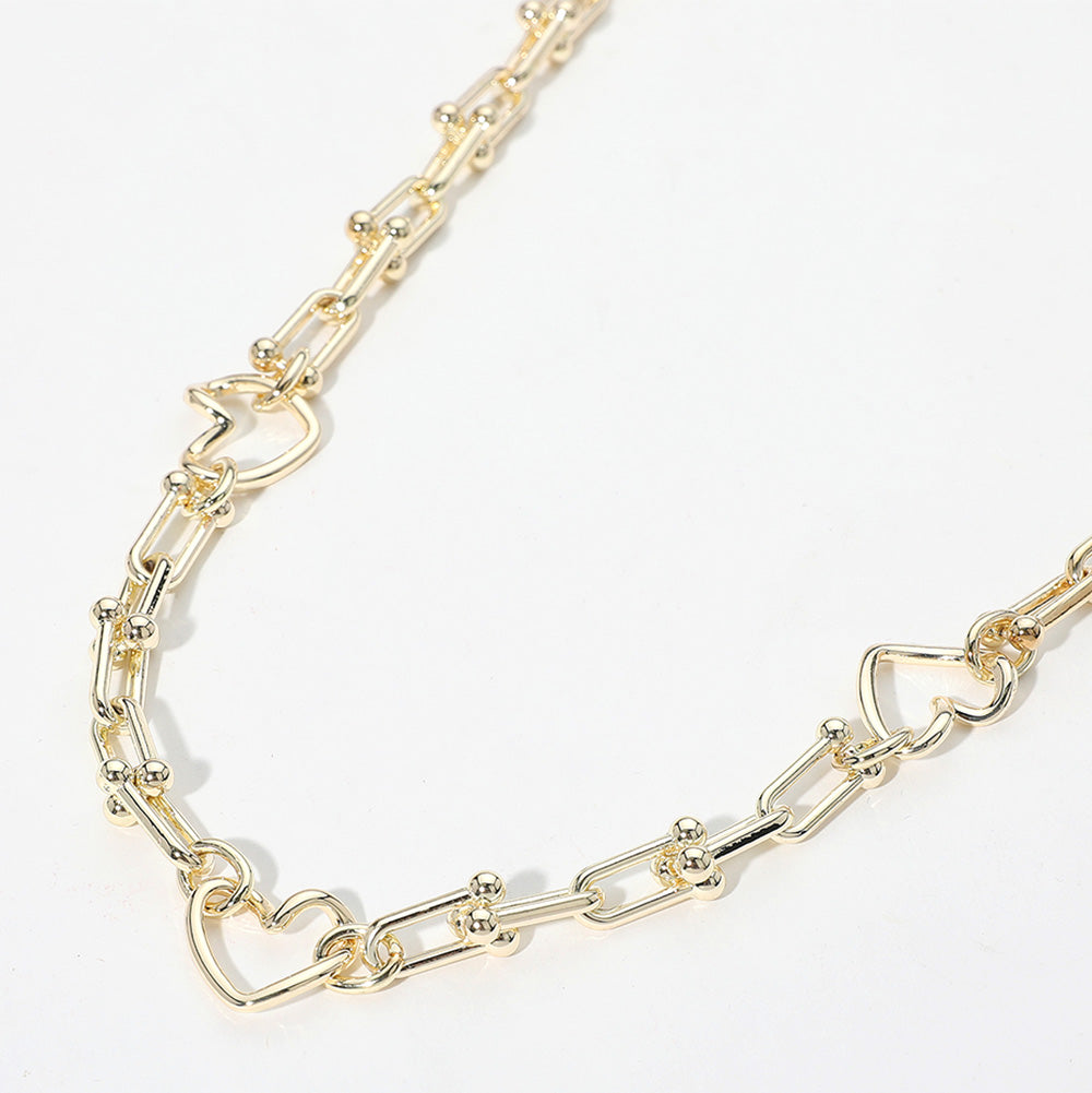 14K Gold Plated Open Heart Hardware Link Chain Necklace