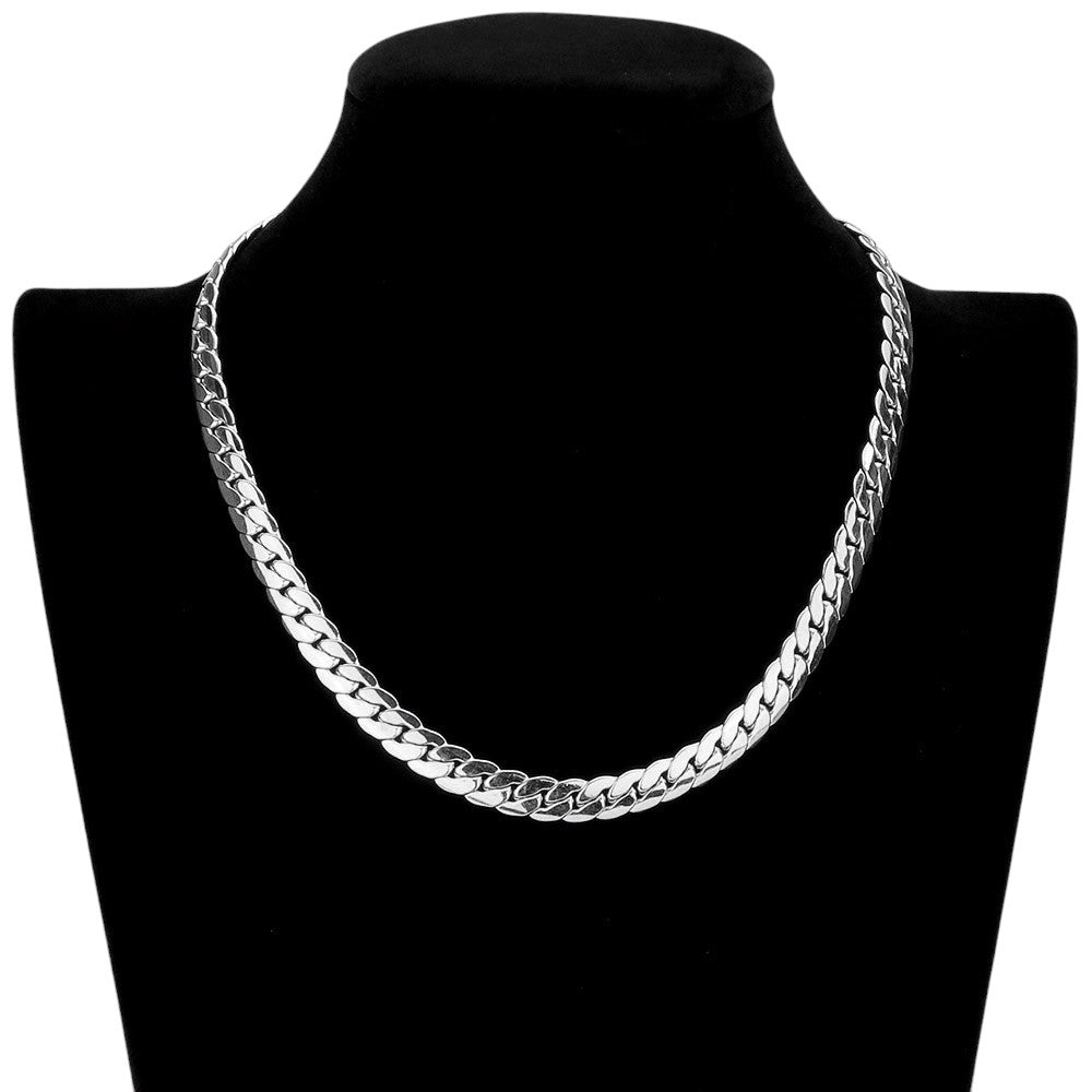 16 INCH, 8mm Stainless Steel Metal Chain Necklace