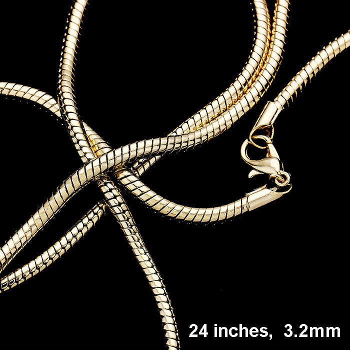 24 INCH, 3.2mm-Gold Plated Snake Chain Metal Necklace
