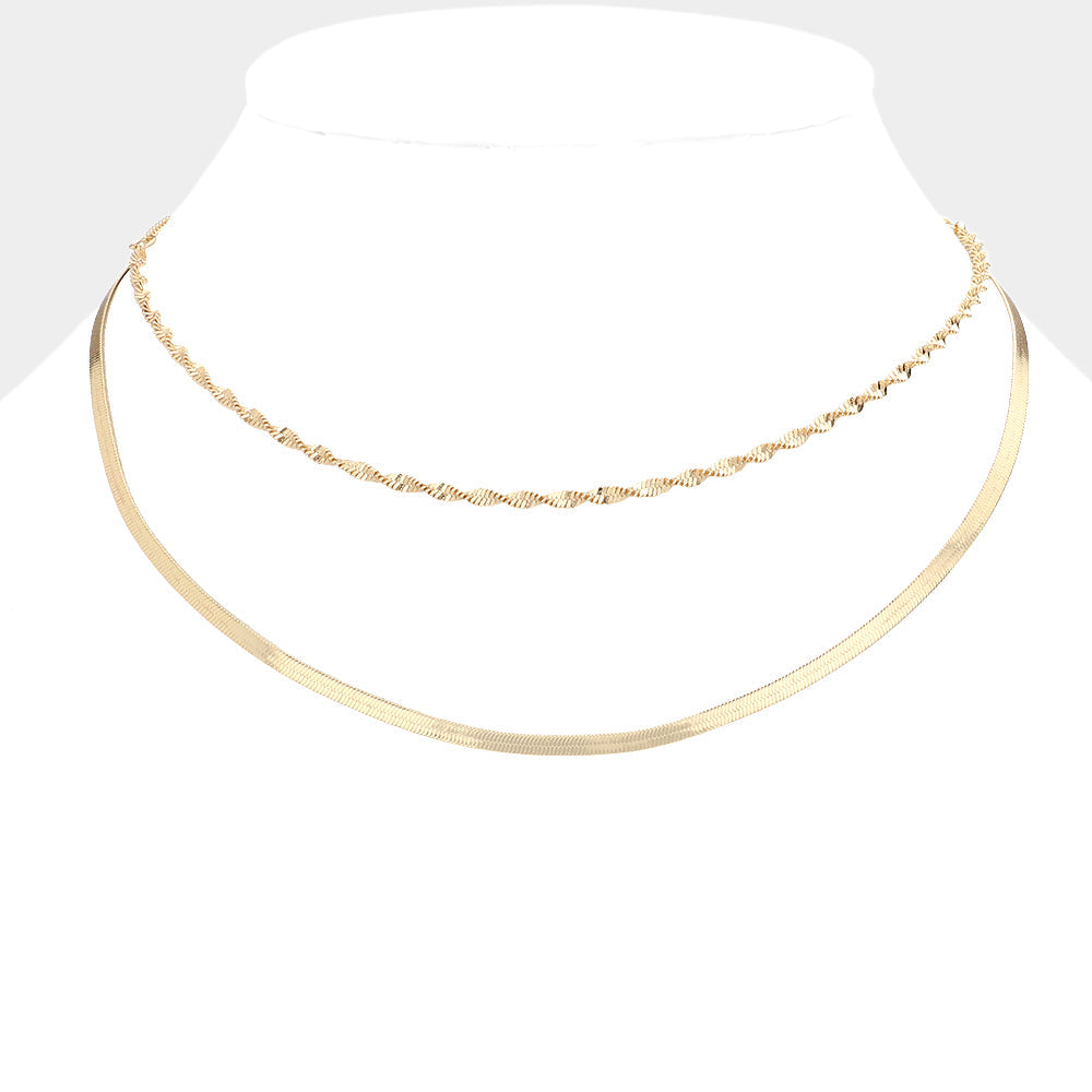 Brass Metal Chain Double Layered Necklace
