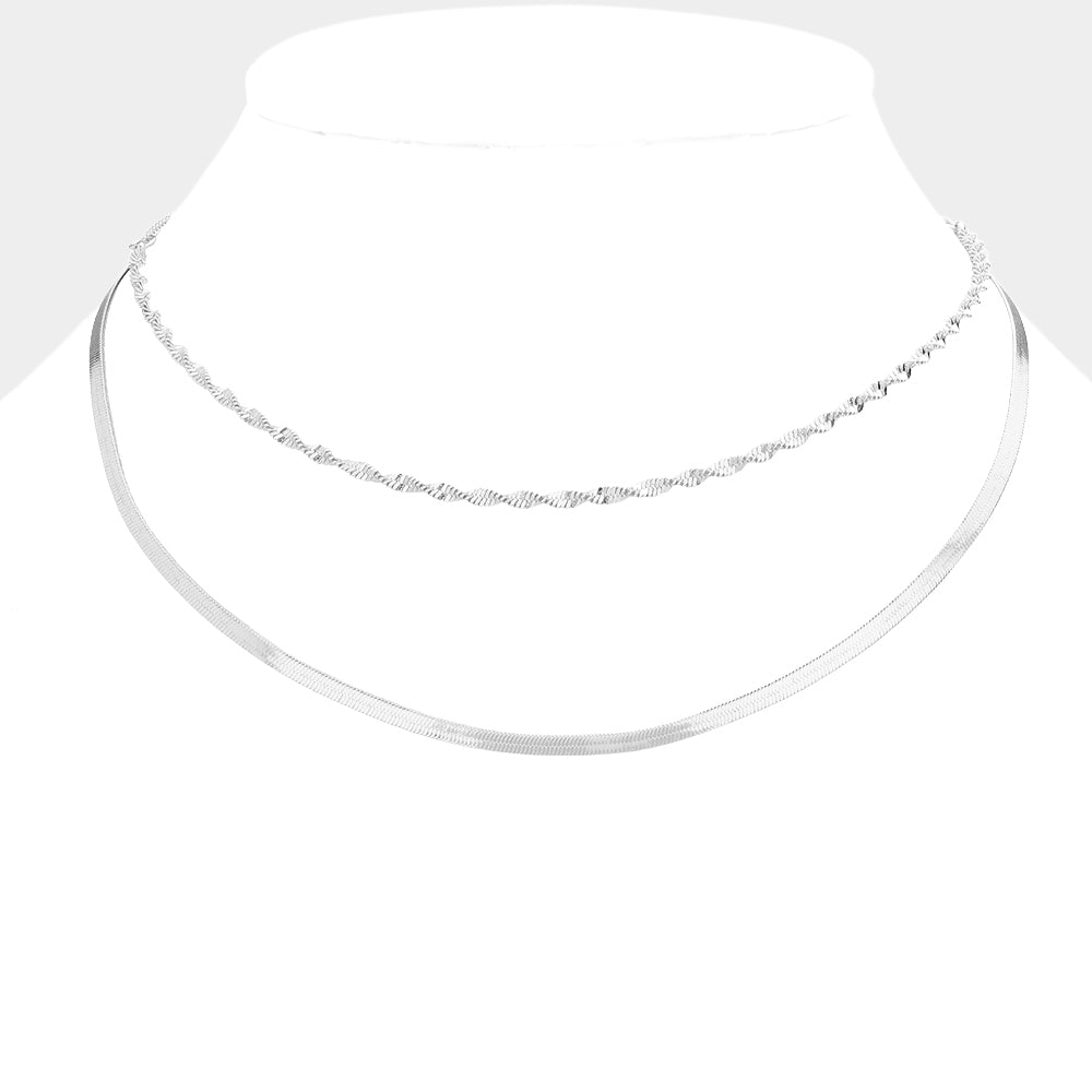 Brass Metal Chain Double Layered Necklace