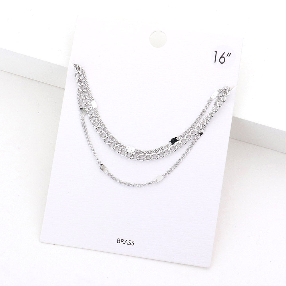 Brass Metal Chain Triple Layered Bib Necklace