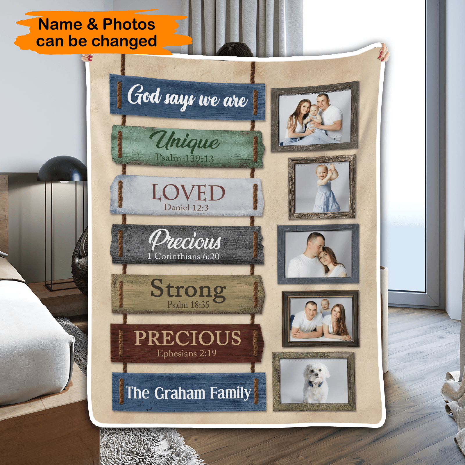 Photo Blanket for Family - Bible Verses - Personalized Gift for for Couple, Husband, Wife - Birthday, Anniversary, Valentine