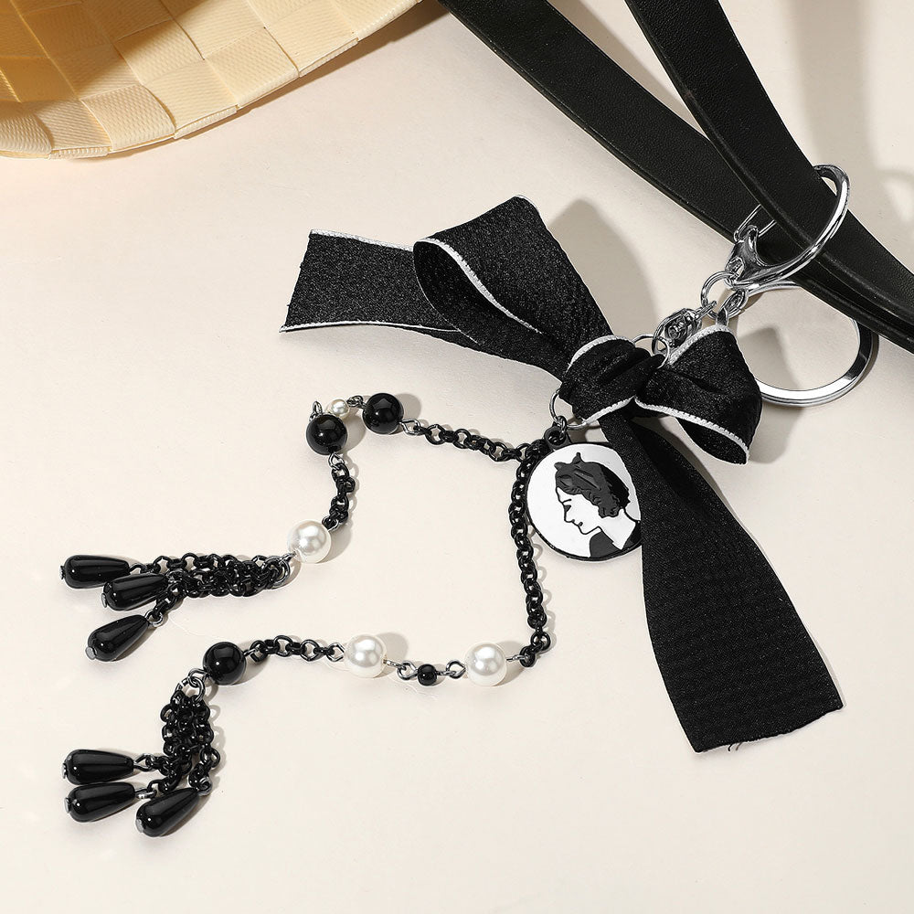 SECRET BOX Vintage Cameo Bow Pearl Chain Bag Charm / Keychain