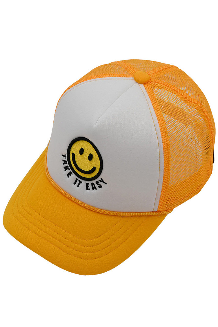 C.C TAKE IT EASY Smiley Face Trucker Cap