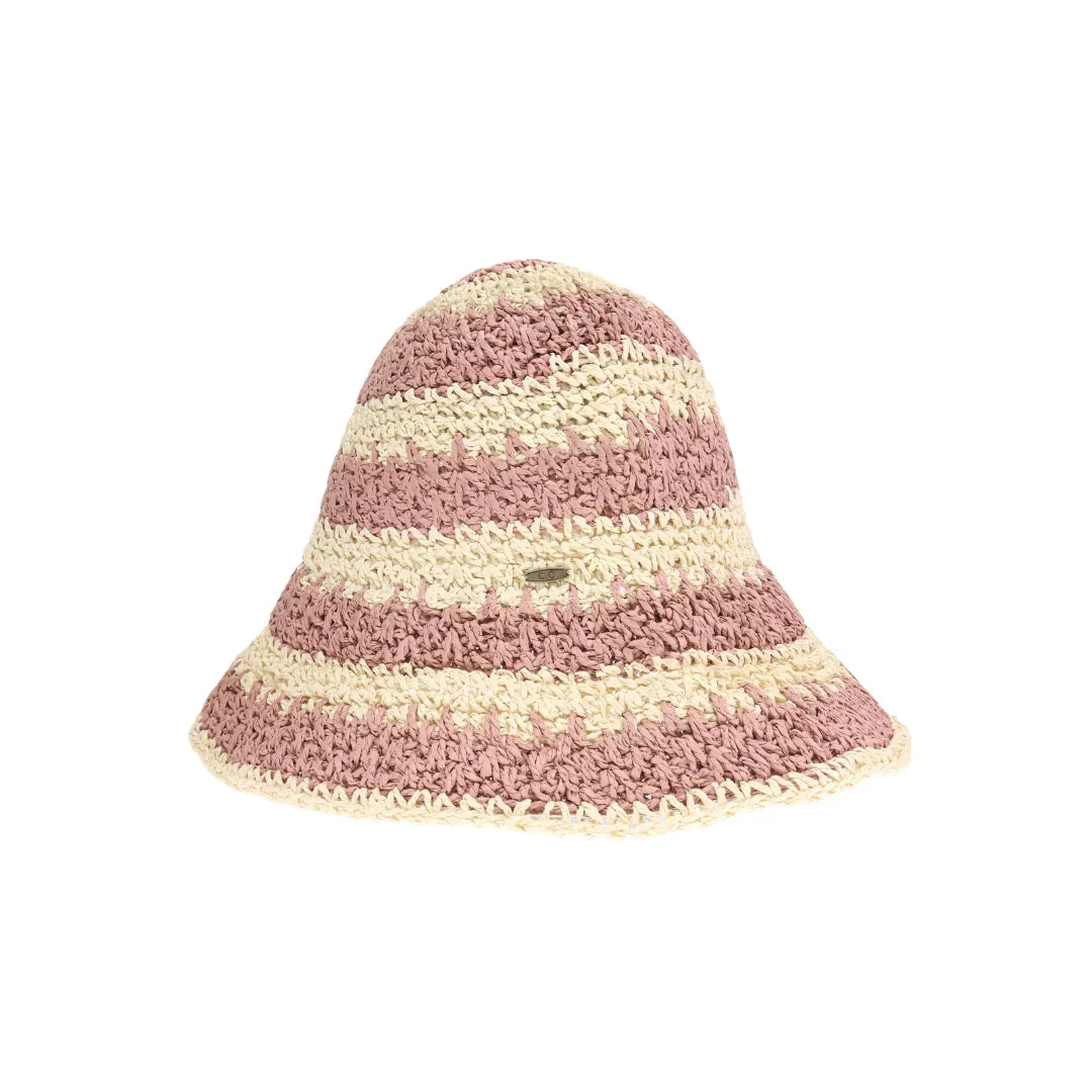 Broad Striped Paper Straw Hand Crochet C.C Bucket Hat