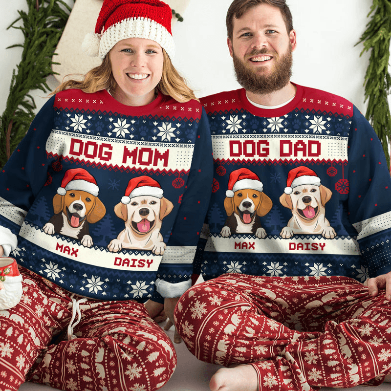 Best Dog Mom Dog Dad Ever - Custom Ugly Sweater - Personalized Christmas Gifts For Dog Owners & Lovers | Sweatshirt