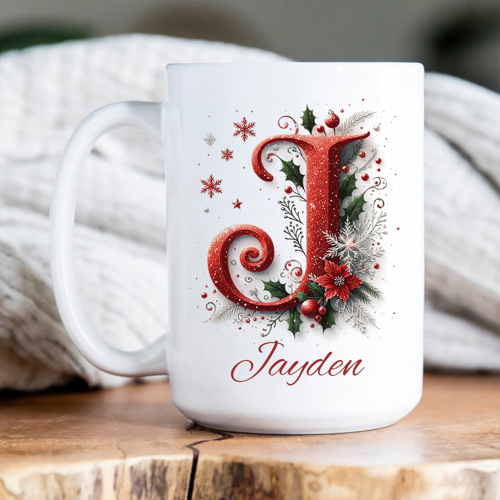 Glitter Christmas Mug Custom Name - Personalized Custom Mug - Christmas Gift For Family Members, Friends, Coworkers