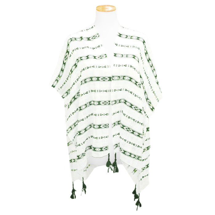 Aztec Pattern Tassel Poncho Kimono Cover Up