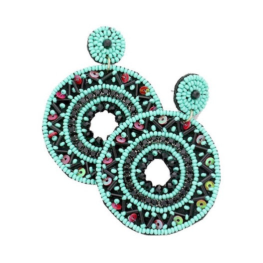 Boho Sequin Multi Beaded Detailed Open Circle Earrings