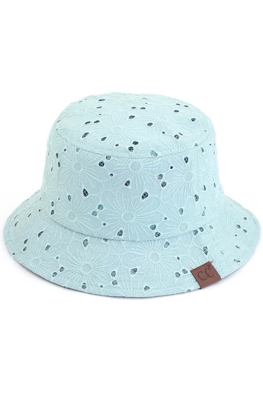 C.C EMBROIDERED FLORAL COTTON EYELET HAT