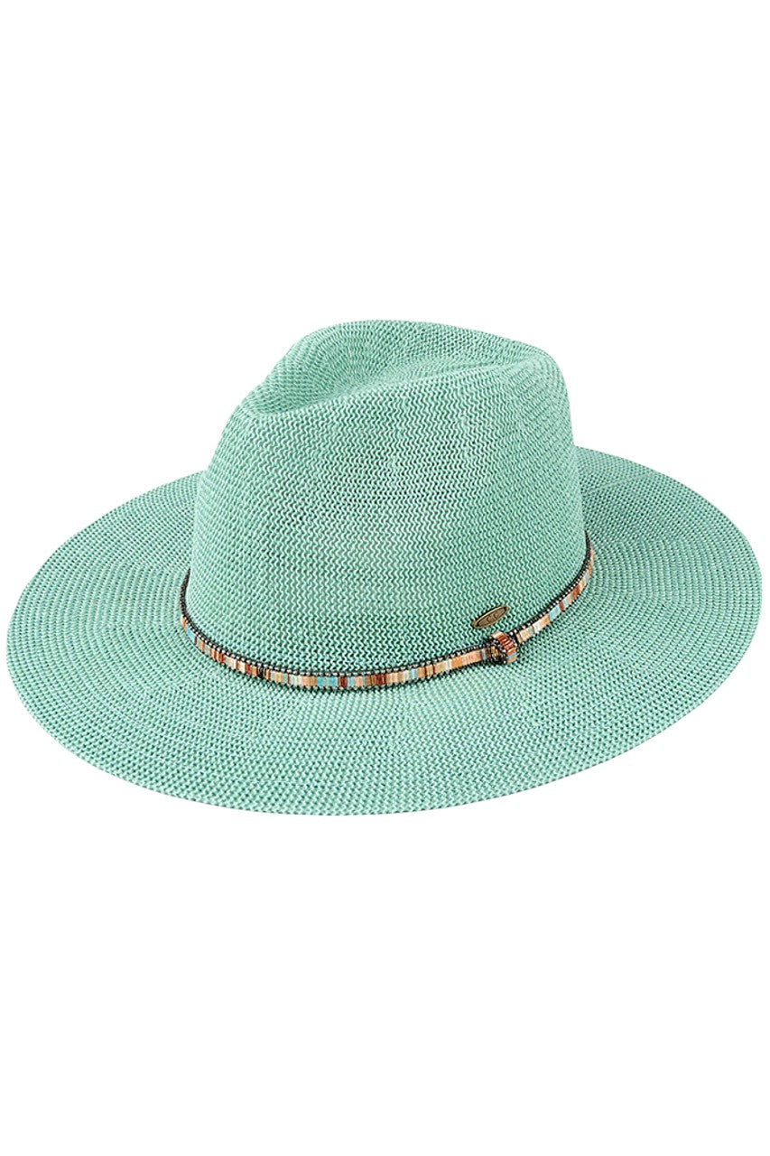 C.C MULTI THREAD RHINESTONE TRIM BAND PANAMA HAT