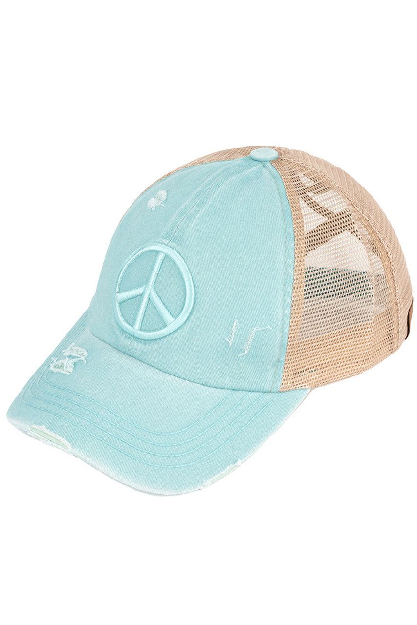 C.C Peace Sign Distressed Pony Cap