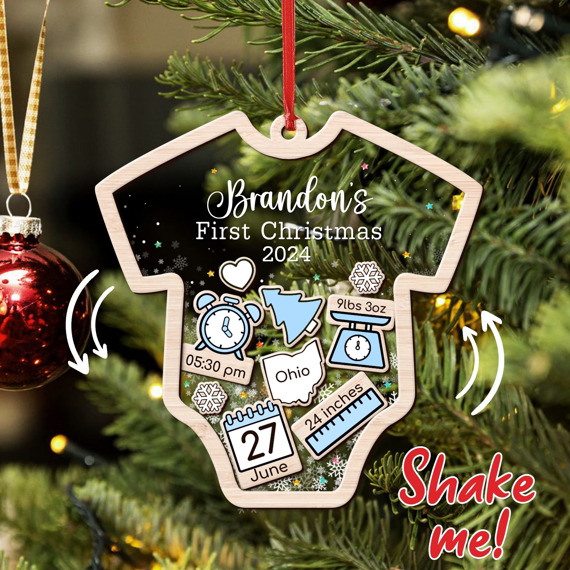 Custom Baby's First Christmas 2025 - Personalized Shaker Ornament - Customized Baby Name, New 1st Baby Gift, Baby Keepsake, 4D Shake Babies Ornament