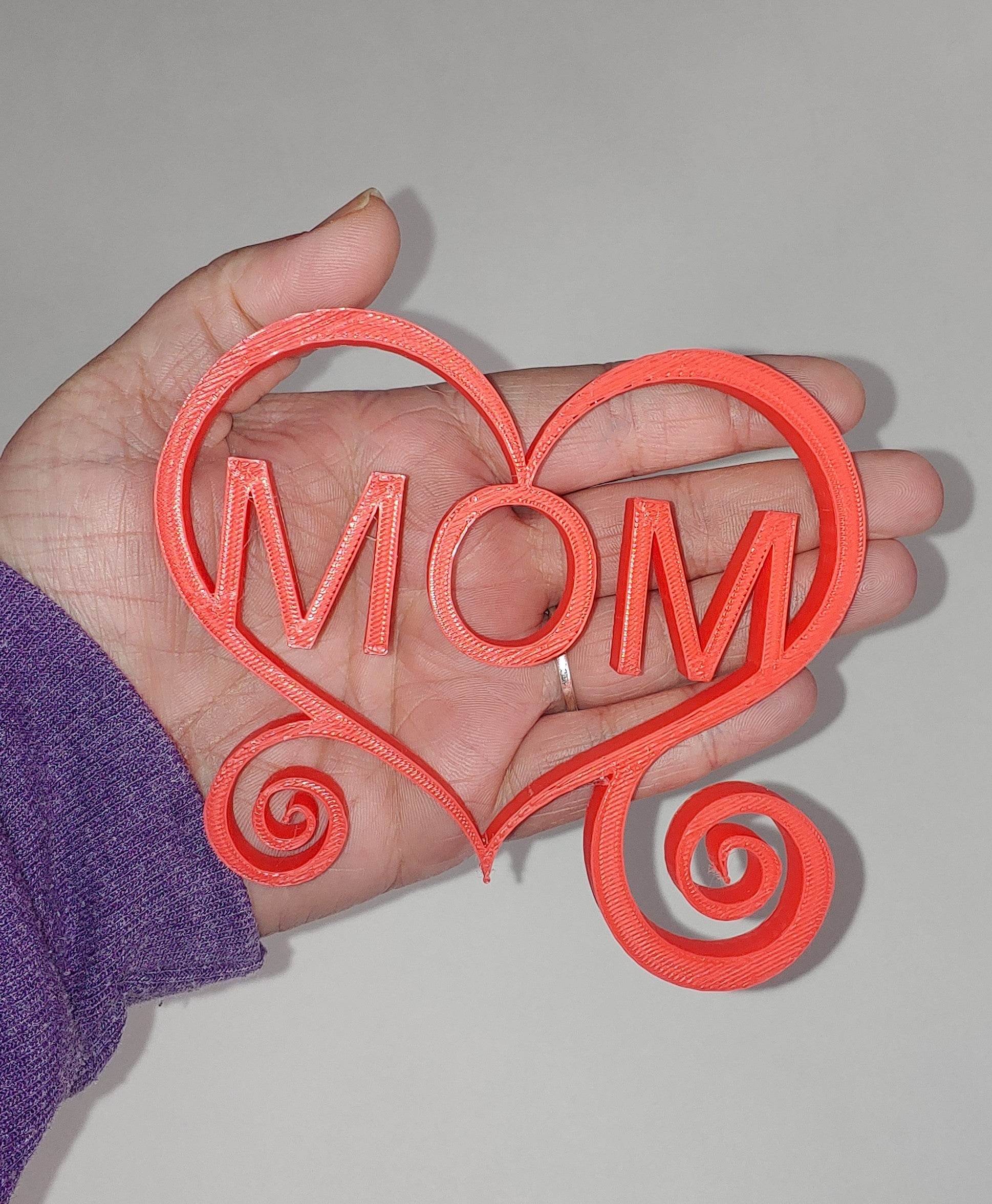 Beautiful 3D printed MOM in heart sign, Multiple Color Options Available
