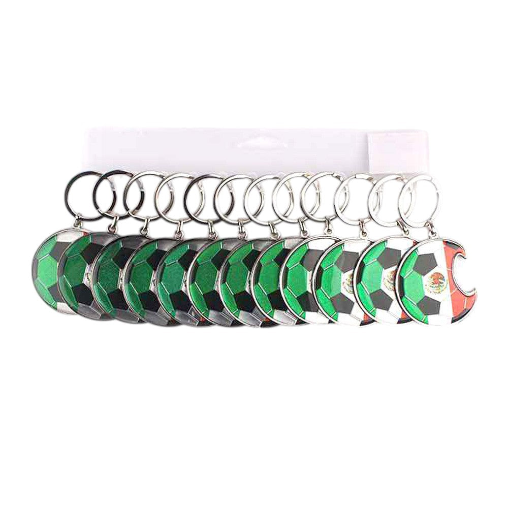 12PCS - Mexico Flag Printed Soccer Bottle Opener Keychains