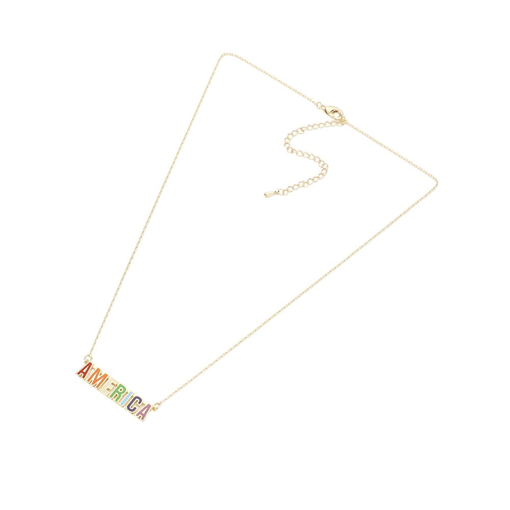 America Message Rainbow Enamel Pendant Necklace