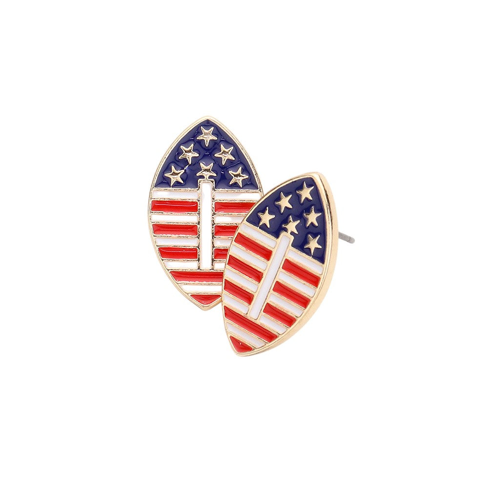 American USA Flag Enamel Rugby Ball Stud Earrings