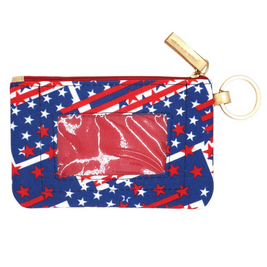American USA Flag Patterned Id Wallet Detachable Lanyard