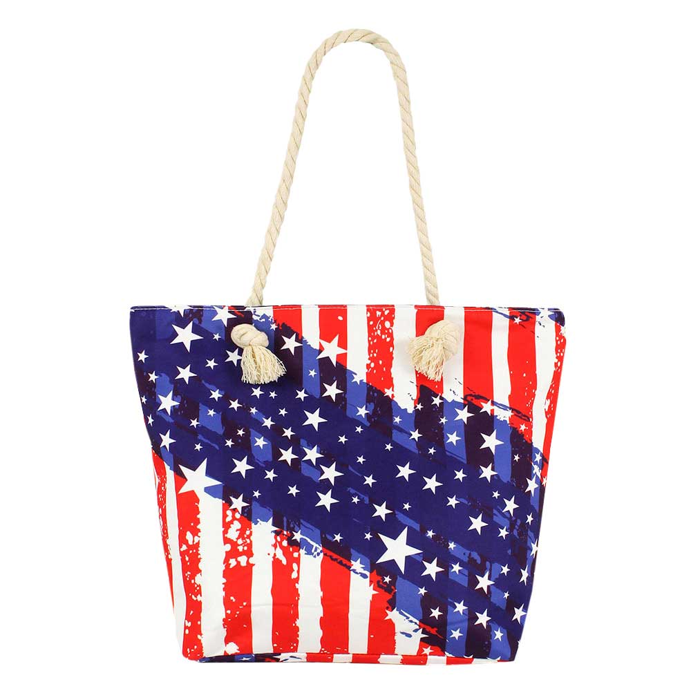 American USA Flag Print Beach Tote Bag