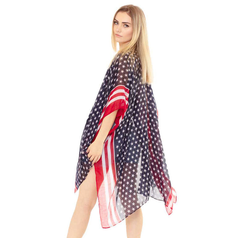 American USA Flag Print Kimono Poncho
