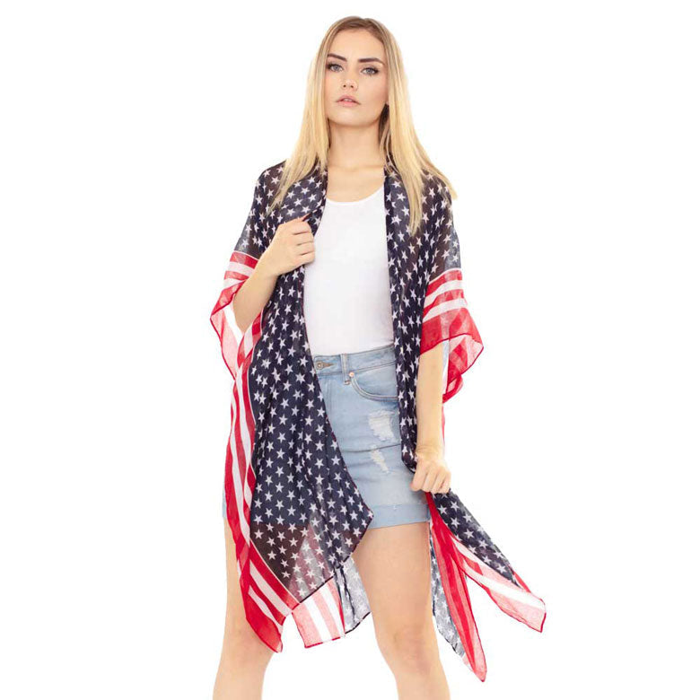 American USA Flag Print Kimono Poncho