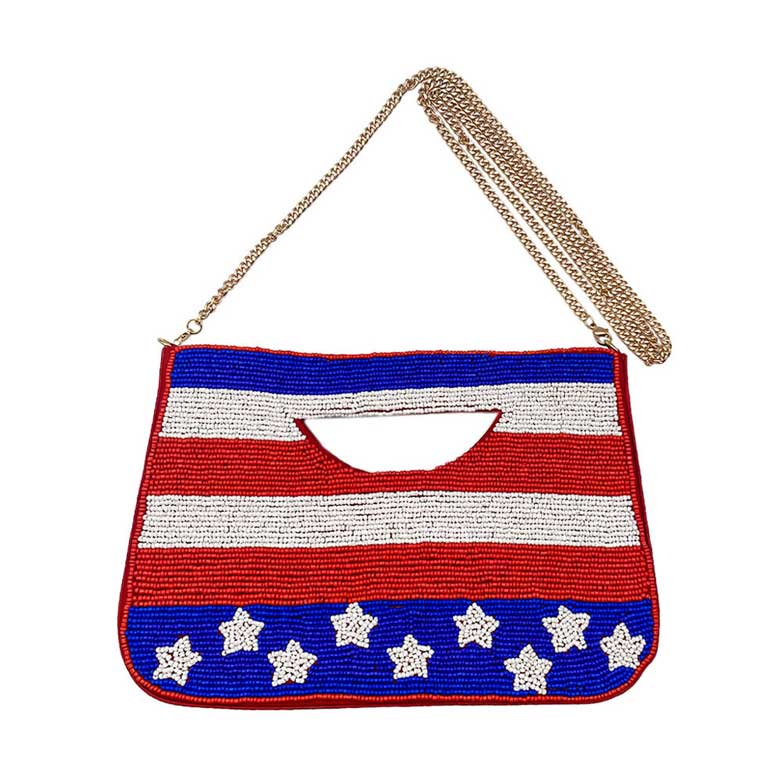 American USA Flag Seed Beaded Tote Crossbody Bag