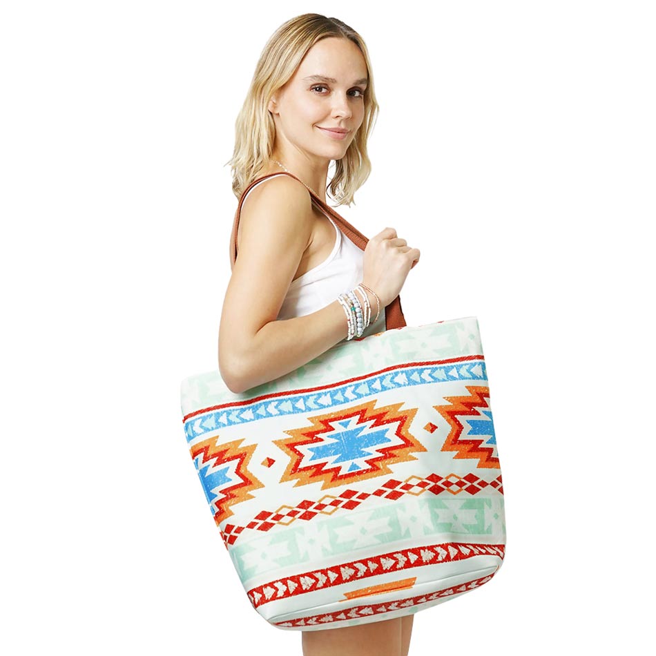 Aztec Patterned Beach Tote Bag