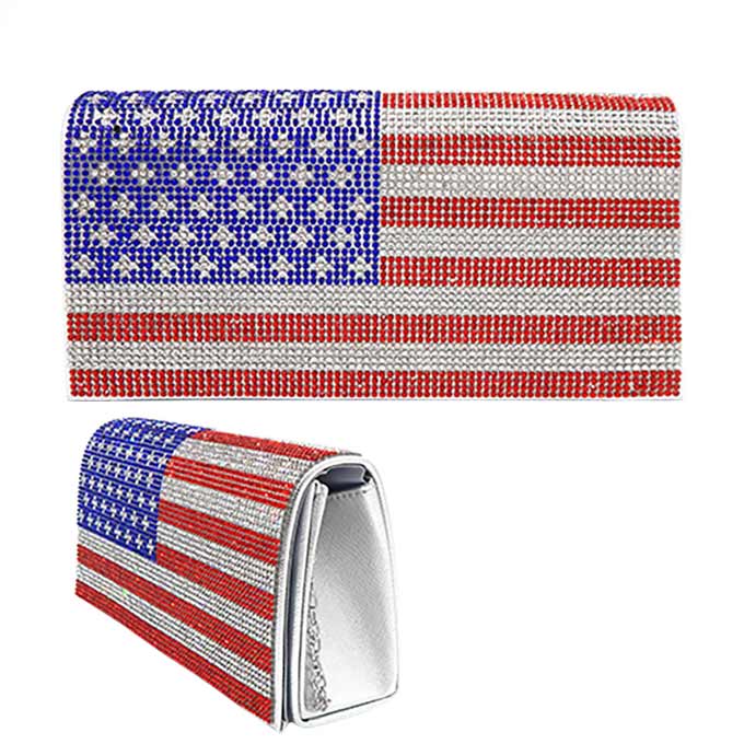 Bling American USA Flag Evening Clutch Crossbody Bag