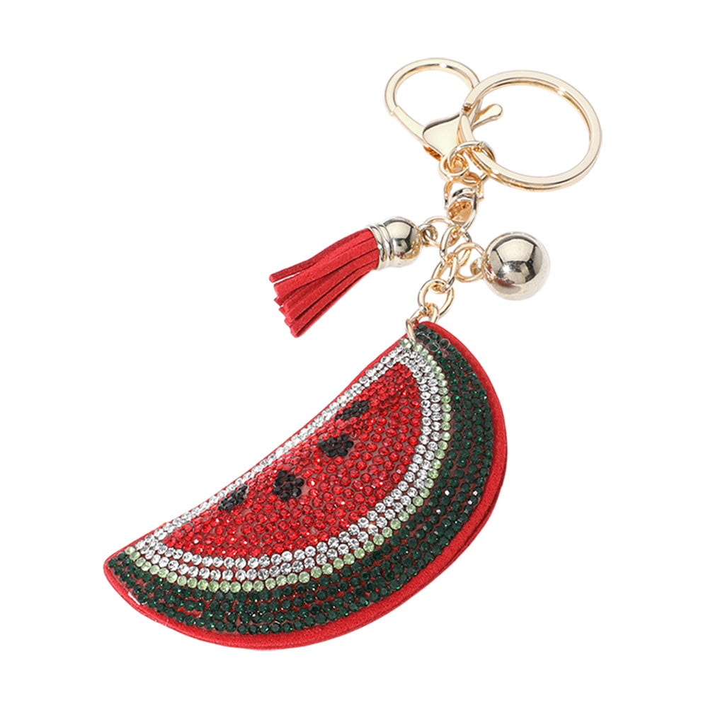 Bling Studded Watermelon Tassel Keychain