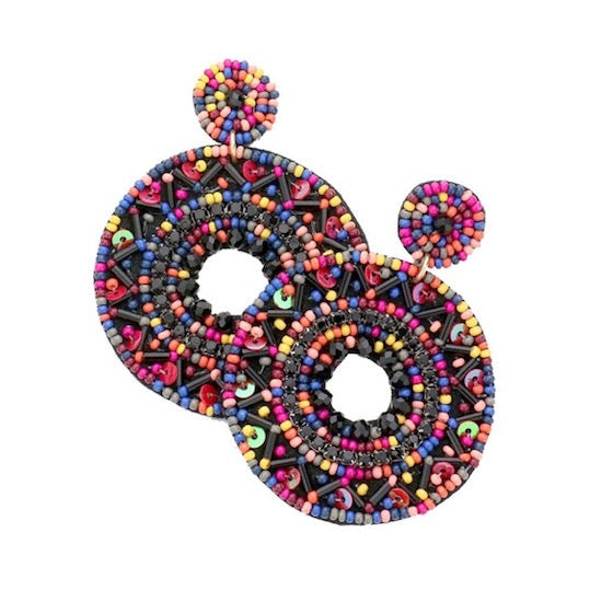 Boho Sequin Multi Beaded Detailed Open Circle Earrings