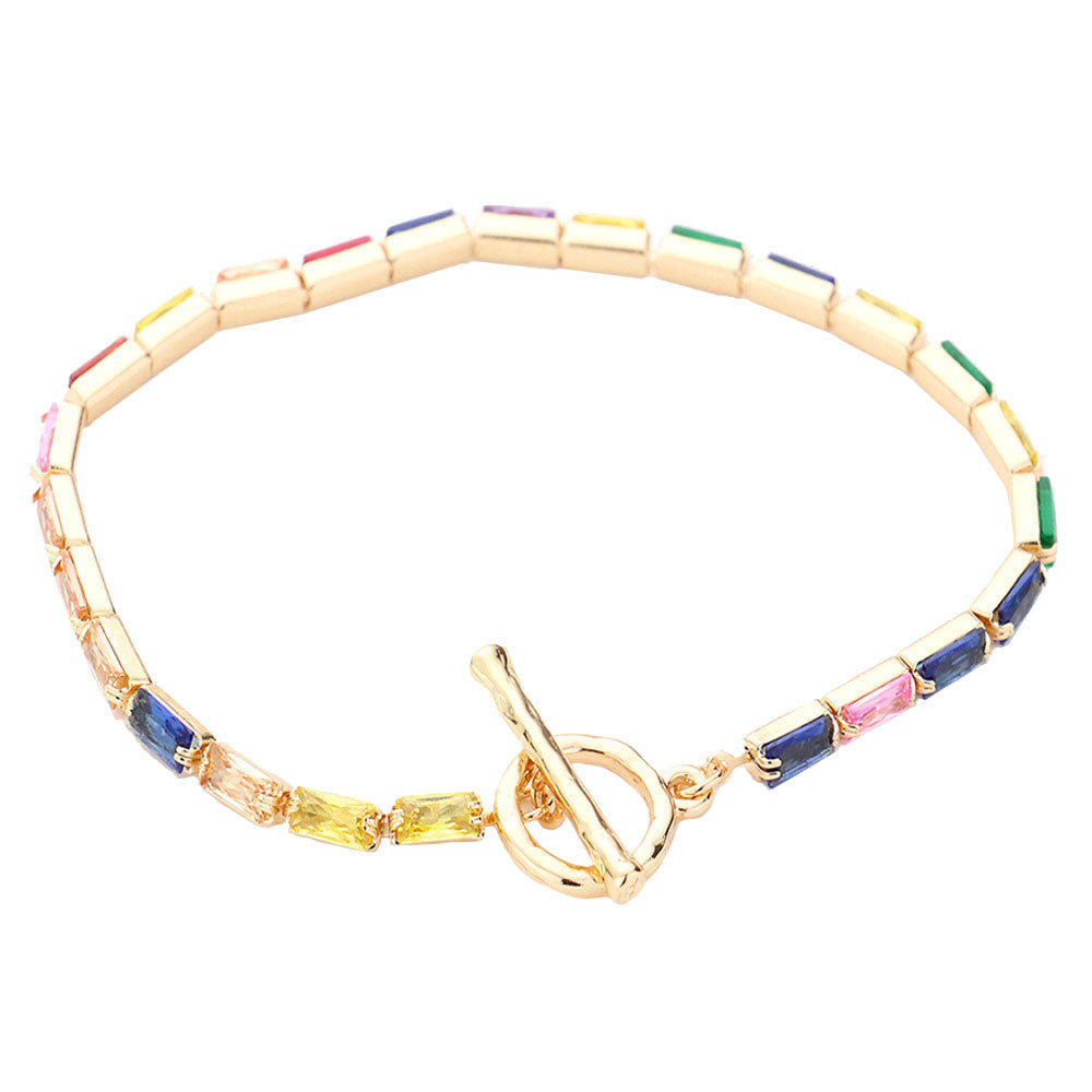 Brass Metal Rectangle Stone Toggle Bracelet